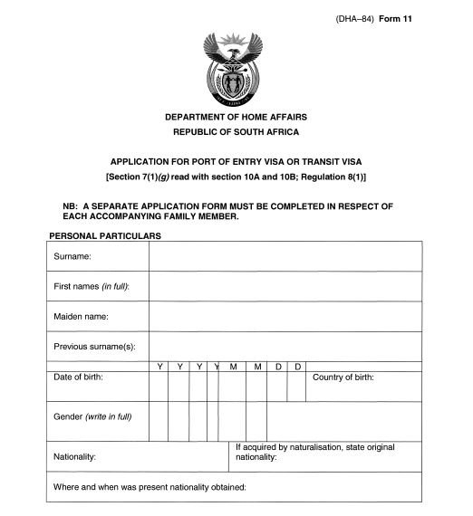 South Africa visa application form South Africa 101