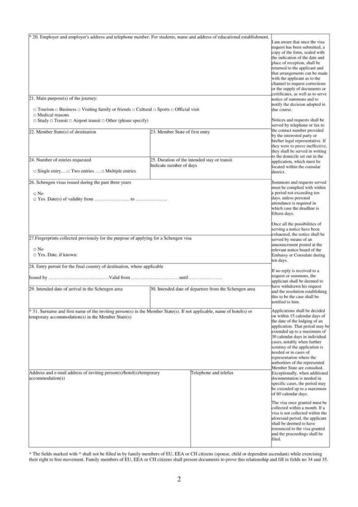 Spain Application Visa Fill Out Printable PDF Forms Online