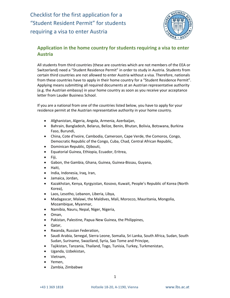 Student Visa Application Checklist Austria