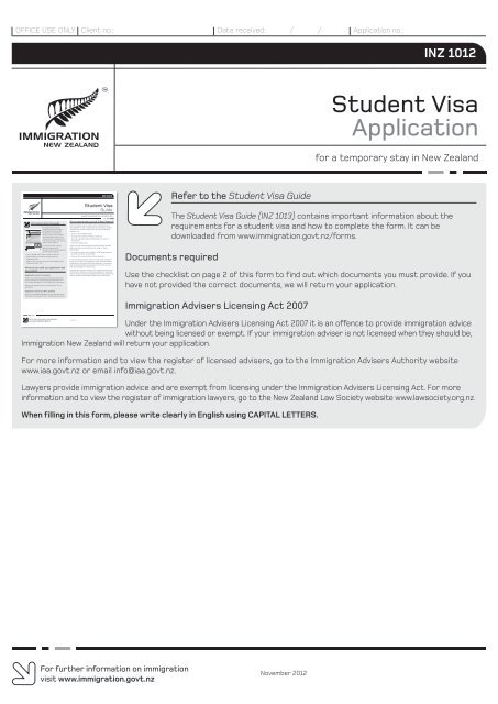 Student Visa Application INZ 1012 Immigration New Zealand
