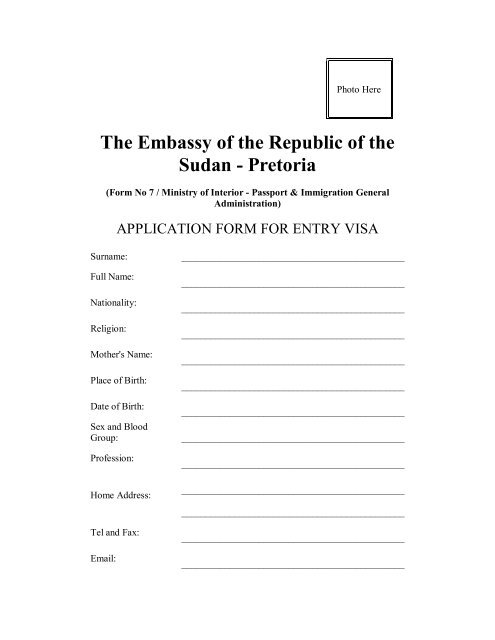 Sudan Visa Form pdf Visalogix