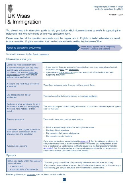 Supporting Doents Guidance Tier 5 Uk Border Agency