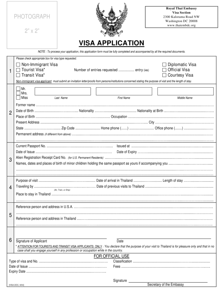 Thai Consulate Visa Application Form 2023 Applicationforms