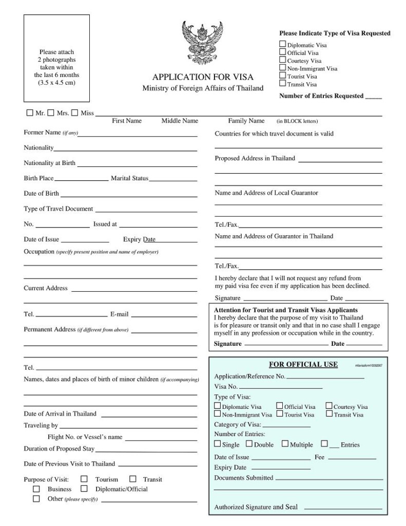 Thai Visa Form Fillable Printable Forms Free Online