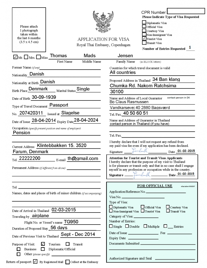 Thai Visa Form Fillable Printable Forms Free Online