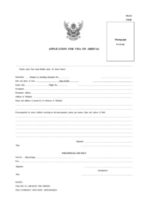 Thailand Application For Visa On Arrival Printable Pdf Download