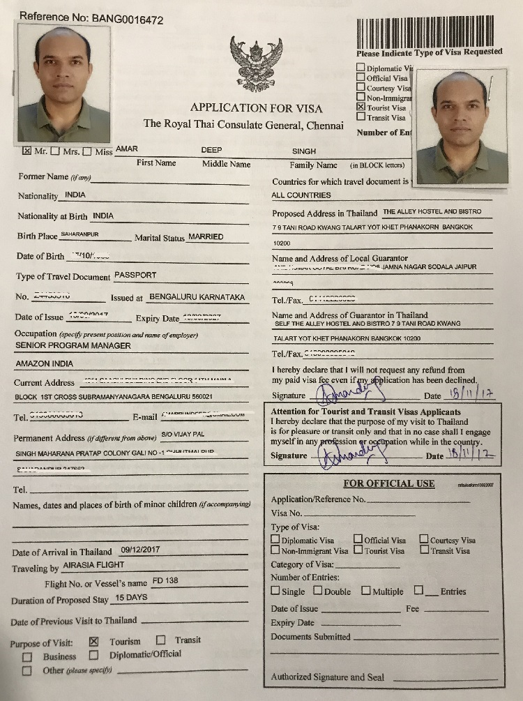 Thailand Visa On Arrival Form Filled Important Notices When Filling 