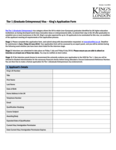 Tier 1 Graduate Entrepreneur Visa King s Application Form