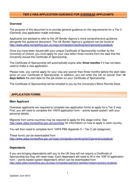 Tier 2 Visa Application Guidance University Of Oxford