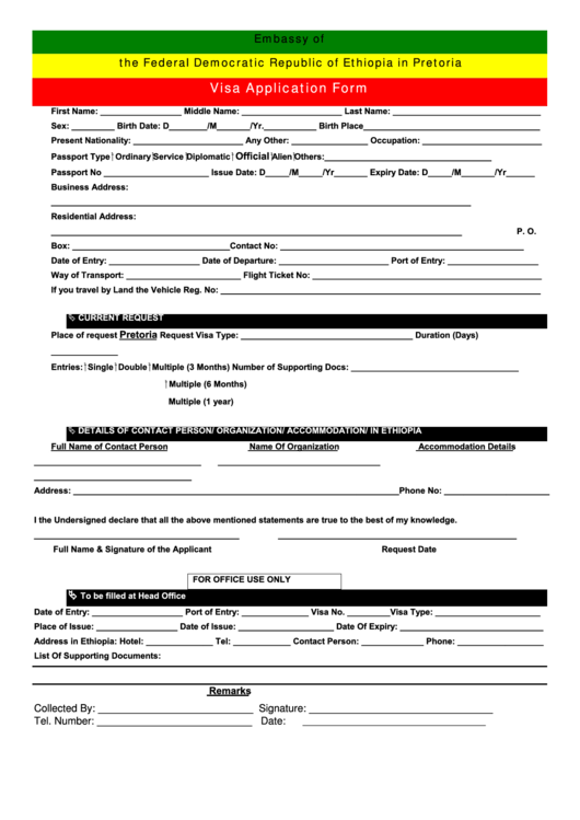 Top Ethiopian Visa Application Form Templates Free To Download In PDF 