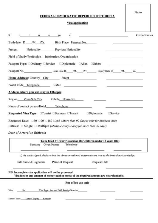 Top Ethiopian Visa Application Form Templates Free To Download In PDF 