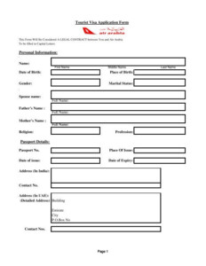 Tourist Visa App Form Air Arabia
