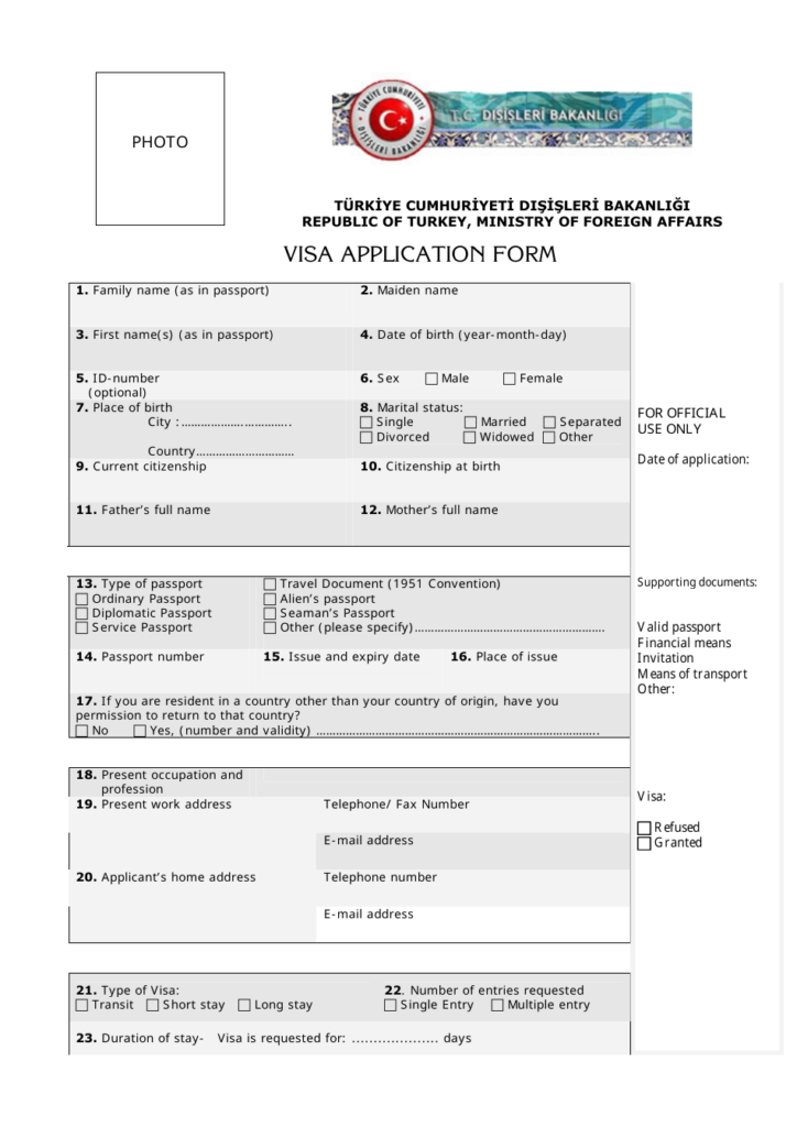 Turkish Visa Application Form Fill Out Sign Online And Download PDF 