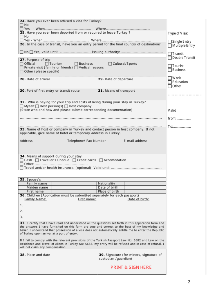 Turkish Visa Application Form Fill Out Sign Online And Download PDF 