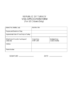 Turkish Visa Application Form For US Citizens Only Fill Out Sign