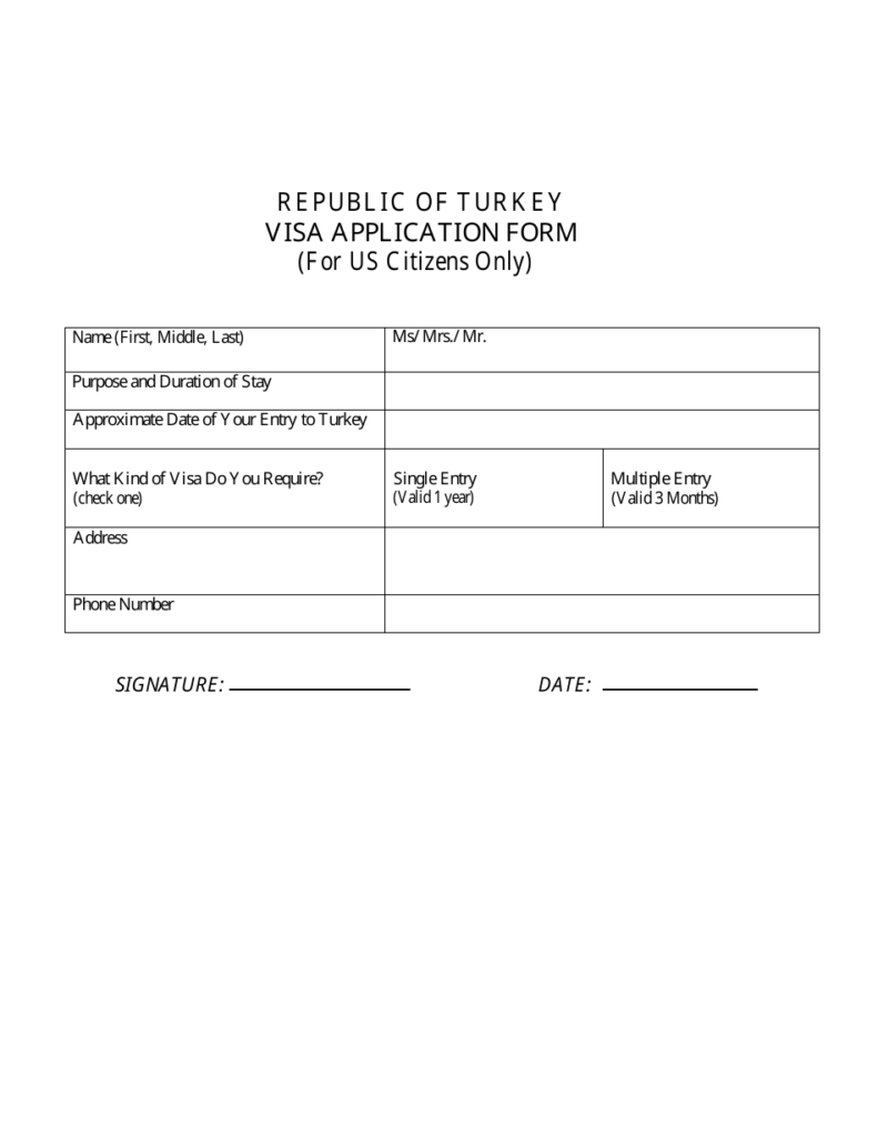Turkish Visa Application Form For US Citizens Only Fill Out Sign 