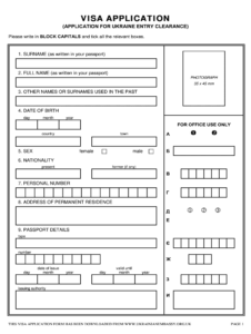Ukraine Visa Application Form Pdf Fill Online Printable Fillable