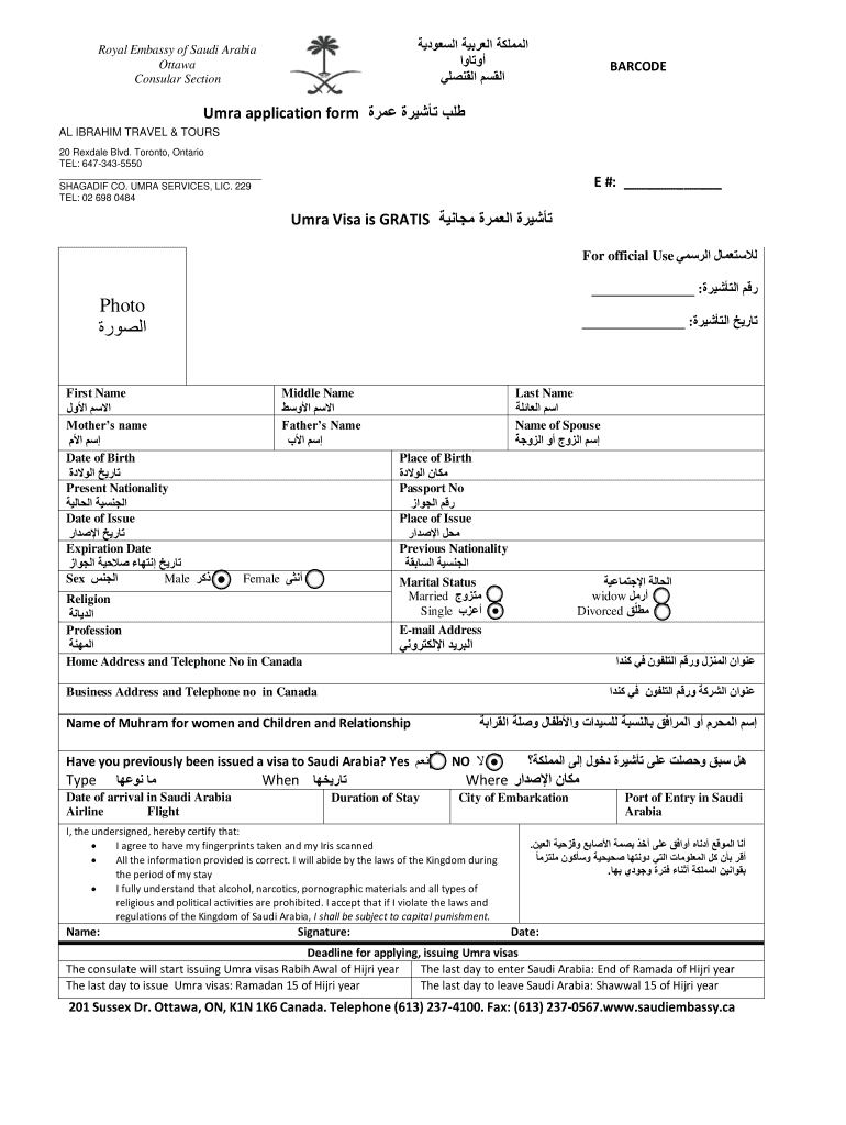 Umrah Visa Application Fill And Sign Printable Template Online US 