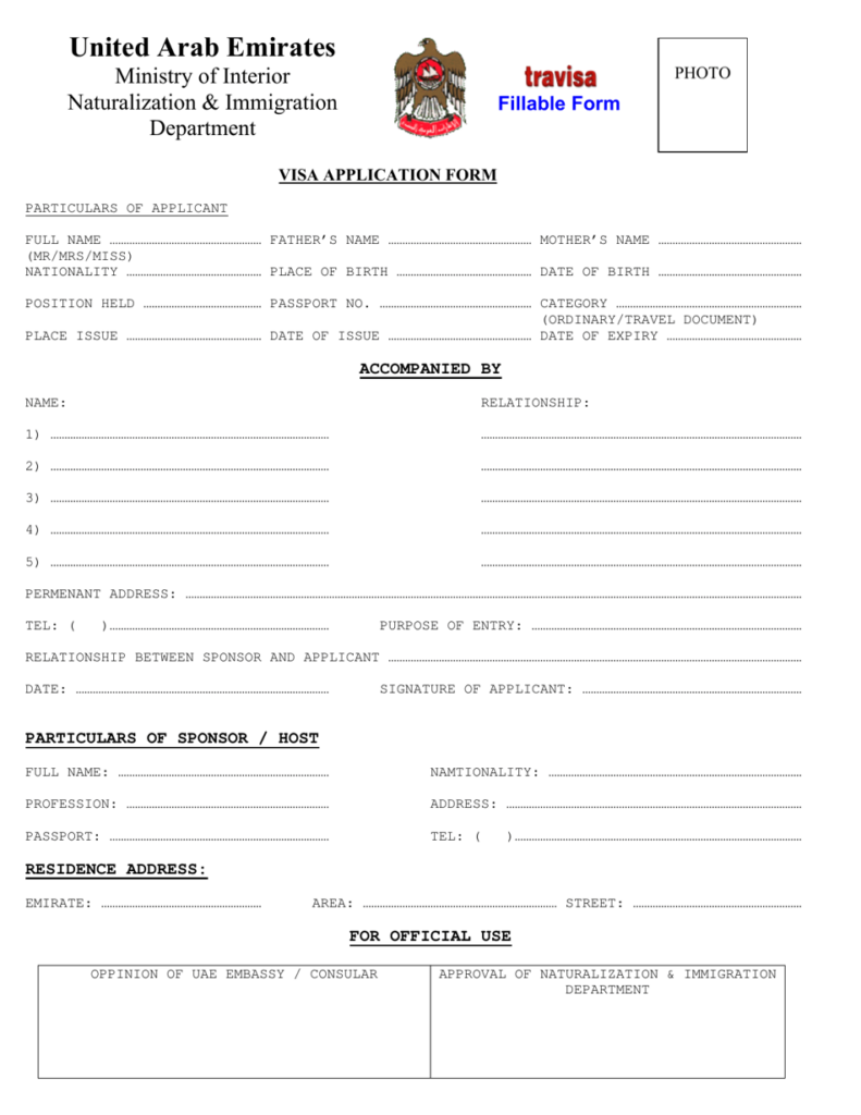 United Arab Emirates United Arab Emirates Visa Application Form 
