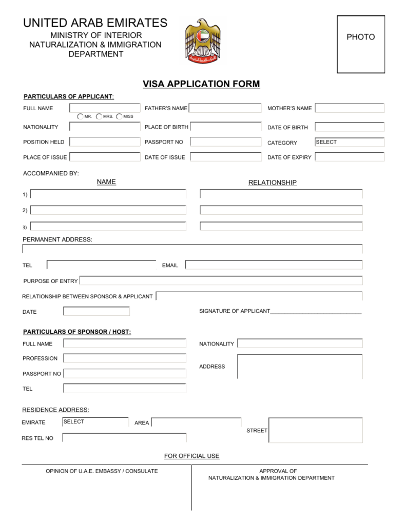 United Arab Emirates United Arab Emirates Visa Application Form Fill 
