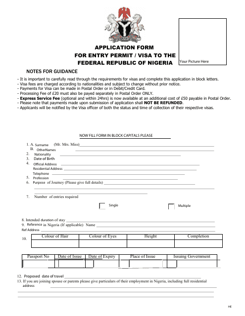 United Kingdom Application Form For Entry Permit Visa To The Federal 