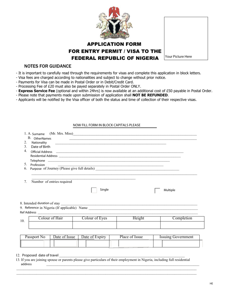 United Kingdom Application Form For Entry Permit Visa To The Federal 