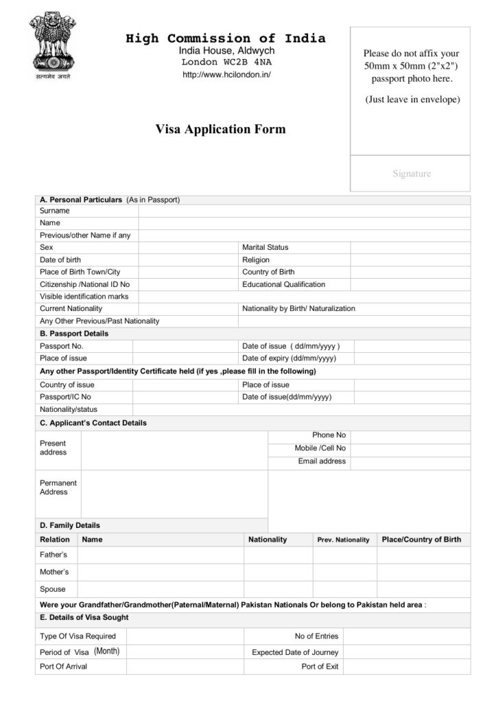 United Kingdom Indian Visa Application Form High Commission Of India 