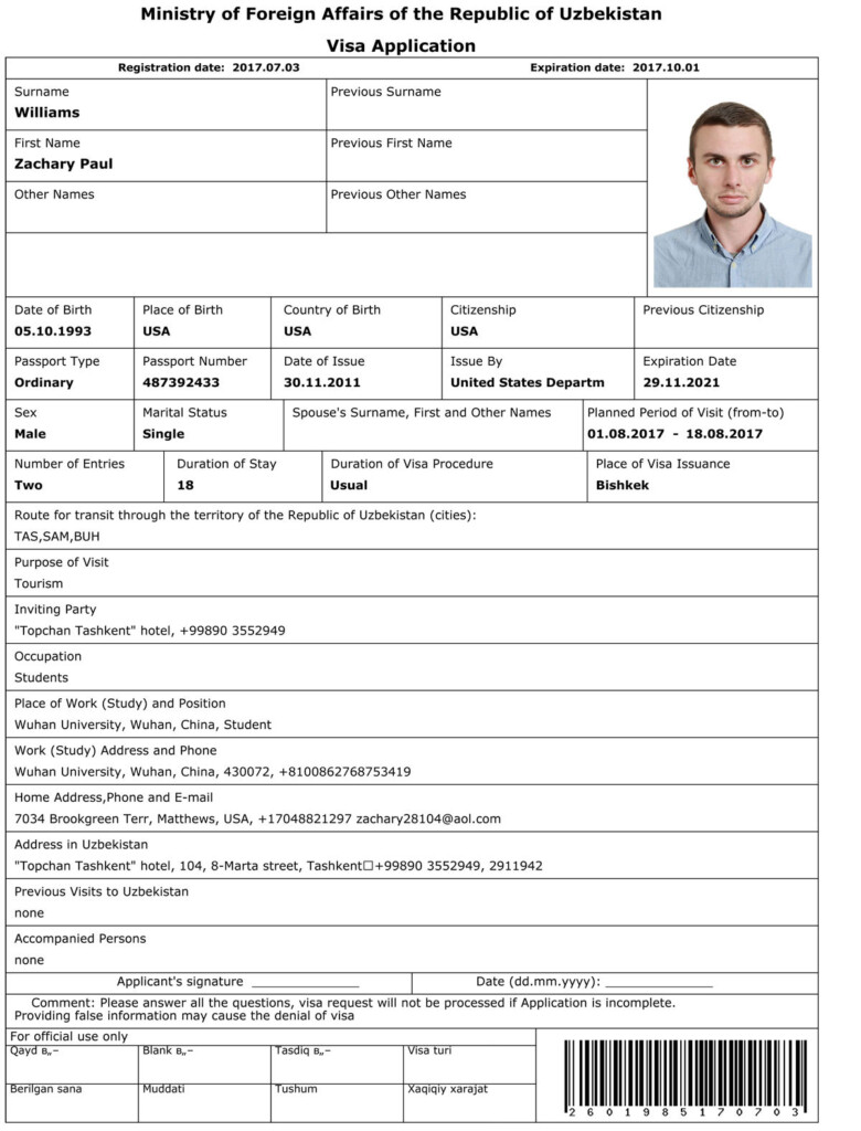Uzbekistan Tourist Visa Application Form 2024 Applicationforms