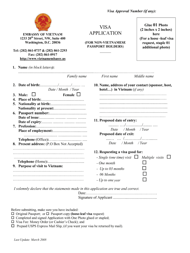 Vietnam Visa Application Form Fill Out Sign Online DocHub