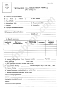 Vietnamese Visa Application Form 1 For Foreigners Printable Pdf Download