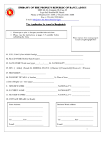 Visa Application For Travel To Bangladesh Printable Pdf Download