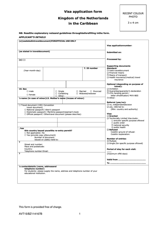 Visa Application Form Kingdom Of The Netherlands In The Caribbean 
