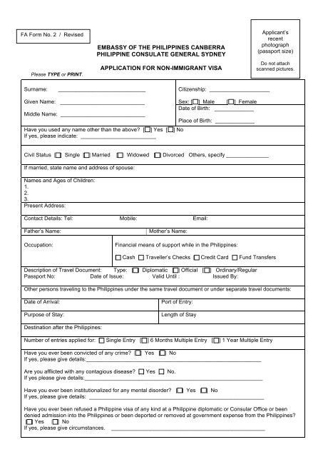 Visa Application Form Philippines