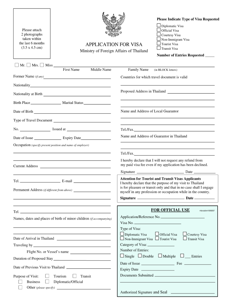 Visa Application Form Thailand Pdf Fill Out Sign Online DocHub