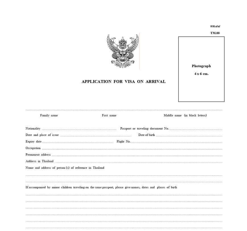 Visa On Arrival In Thailand Download EN TH Application Form