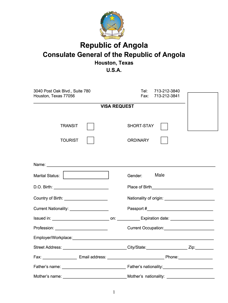 Visa Requirements For Angola Fill Online Printable Fillable Blank 