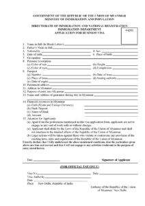 Visa Section EMBASSY OF THE REPUBLIC OF THE UNION OF MYANMAR