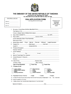 Visa Tanzania Application Requirement Fill Online Printable