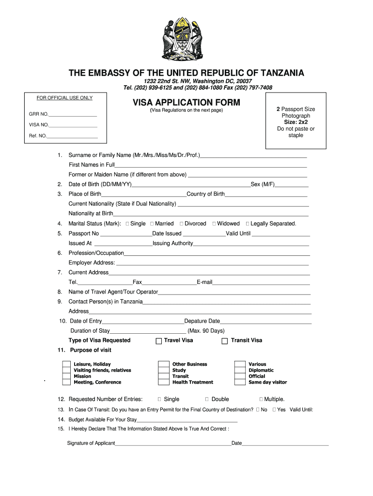 Visa Tanzania Application Requirement Fill Online Printable 