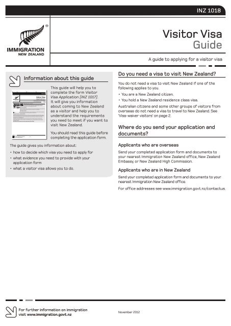 Visitor s Visa Permit Guide INZ 1018 Immigration New Zealand