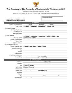 Washington D C Indonesian Visa Application Form The Embassy Of The