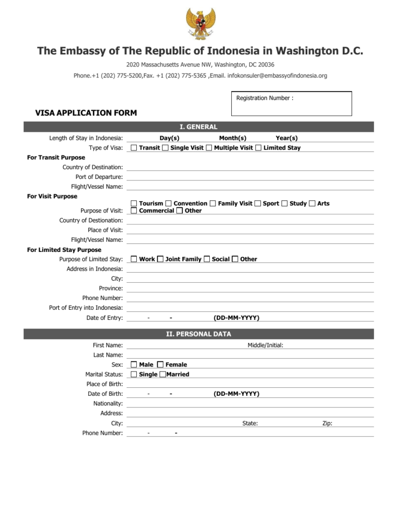 Washington D C Indonesian Visa Application Form The Embassy Of The 