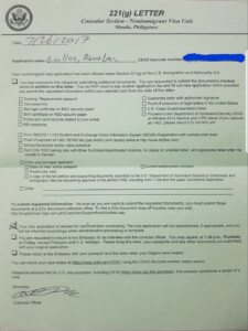 What Is 221g Letter For Us Visa