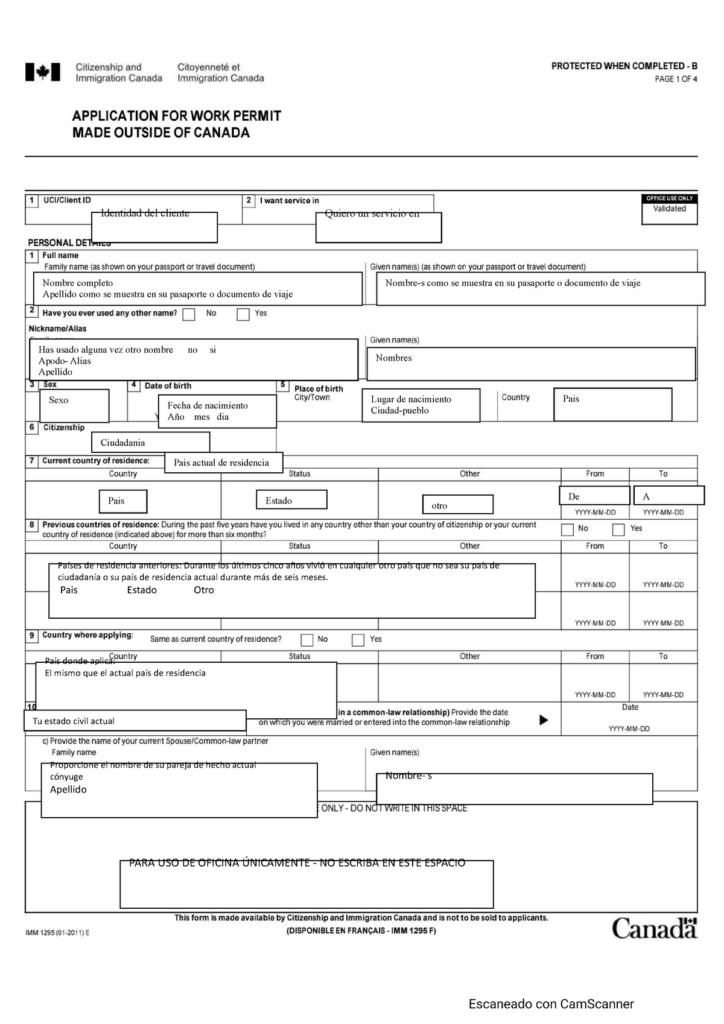 Work Permit Visa Application Forms PARA USO DE OFICINA NICAMENTE 