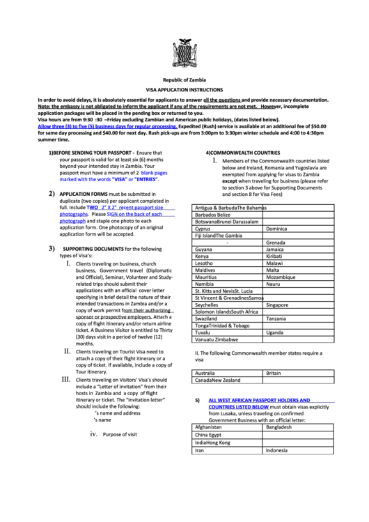 Zambia Visa Application Form Embassy Of The Republic Of Zambia 