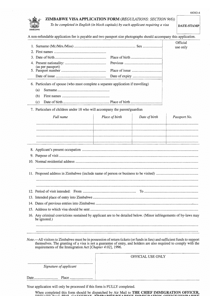 Zimbabwe Visa Application Form Pdf Fill Online Printable Fillable 