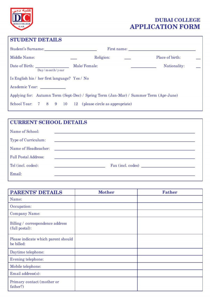 APPLICATION FORM Dubai College