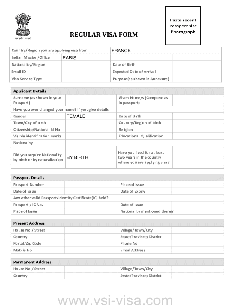 Application Form Indian Visa Fill Online Printable Fillable Blank 