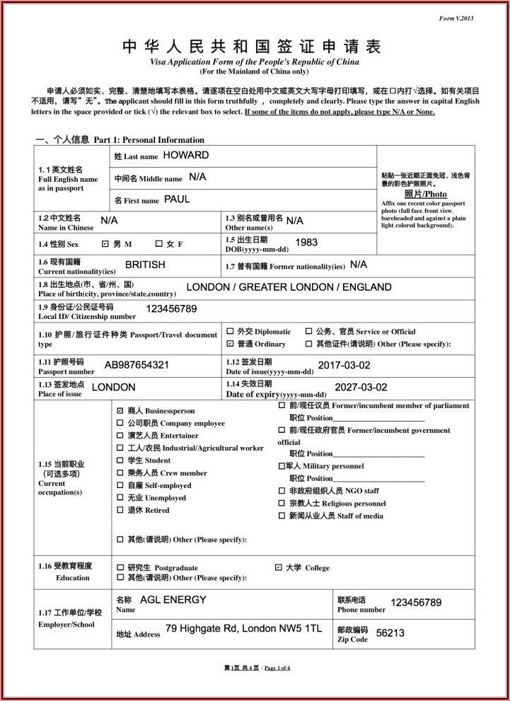 China Embassy Visa Application Form Pdf Form Resume Examples 