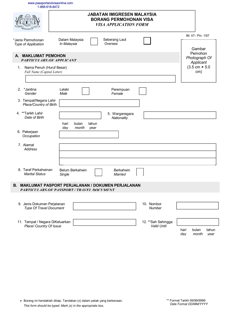 Contoh Borang Permohonan Visa Malaysia Fill Online Printable 